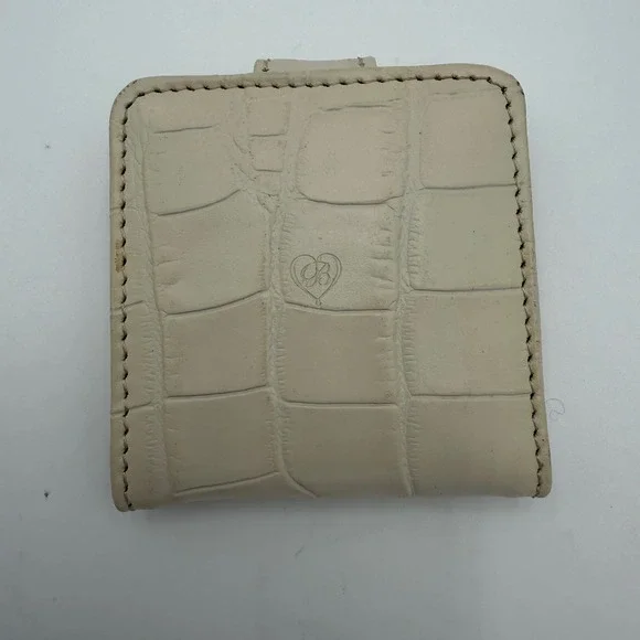 Brighton Cream Croc Embossed Leather Double Travel Mirror Heart Snap Closure - Picture 3 of 7